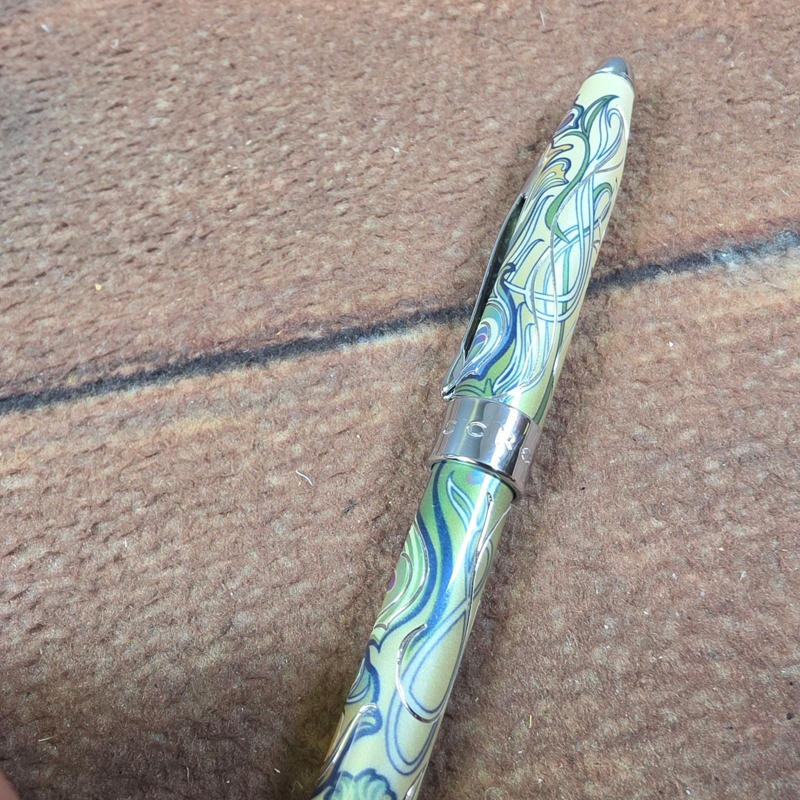 Cross Sauvage Ballpoint Pen Peacock Pattern Green Good Art Nouveau Swivel