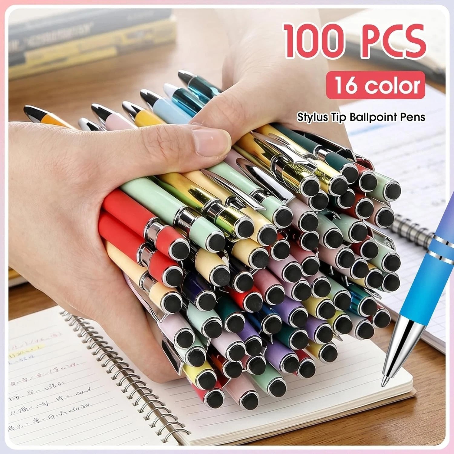 Bulk 100 Metal Stylus Pens Click Action Black Ink 1.0mm
