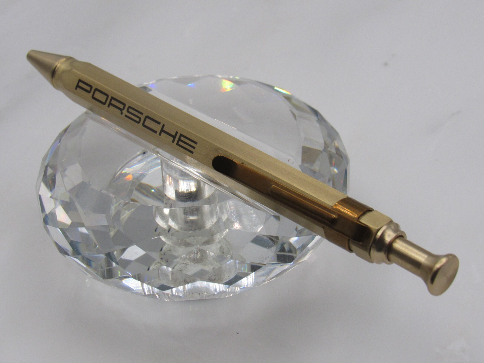 RARE HIGH QUALITY HEAVY SOLID BRASS PORSCHE CLICK BALL POINT PEN W/POCKET CLIP