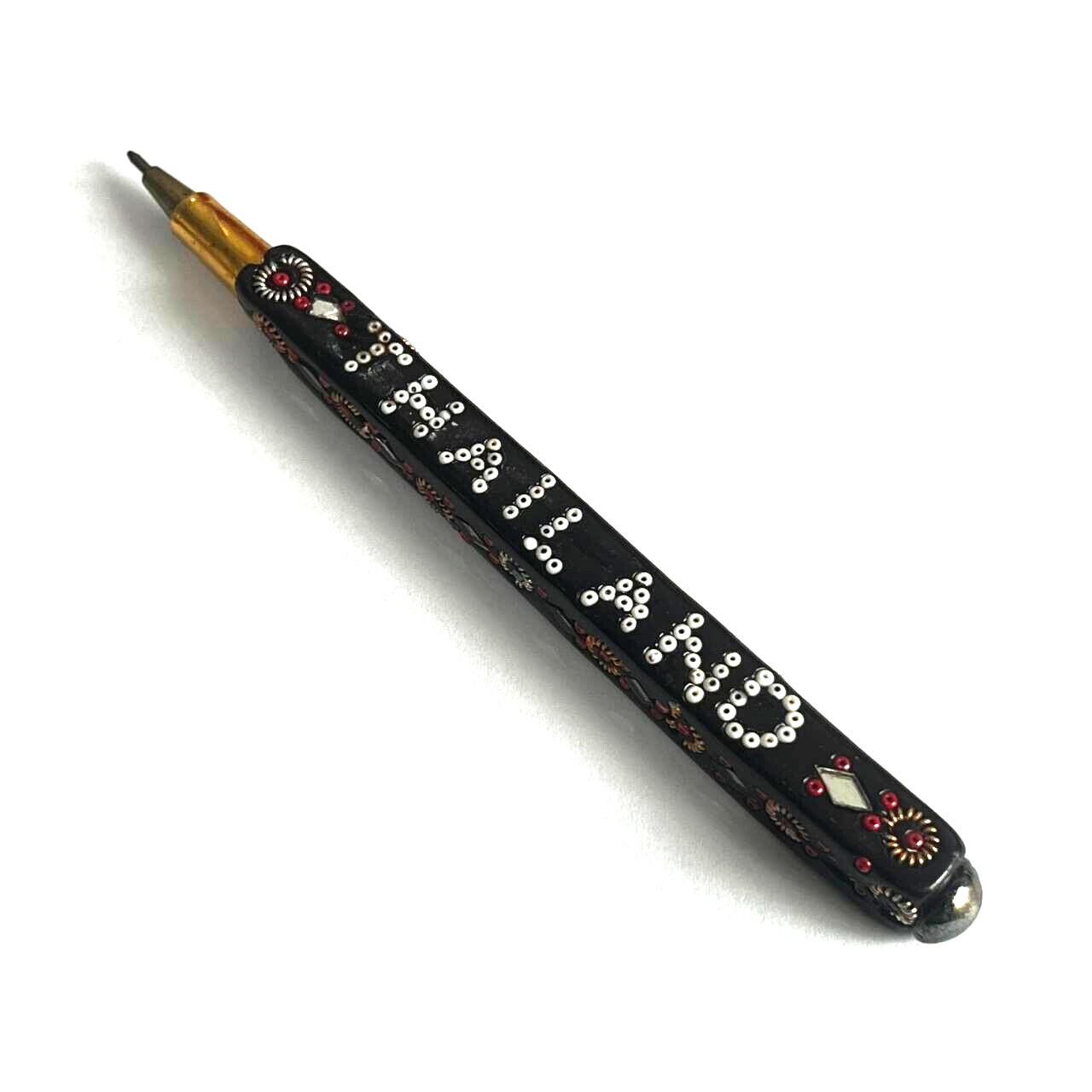 Vintage Rare Bangkok Handmade Beaded and Diamond cut mirrored Ballpoint Pen