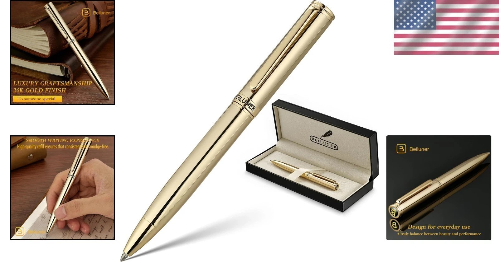 Stunning 24K Gold Plated Gel Pen, Black Ink, Luxury Writing