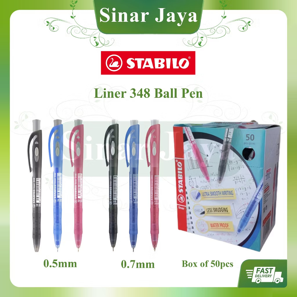 Stabilo Liner 348 Ballpoint Pen Fine 0.5mm and 0.7mm School Stationery 50pcs