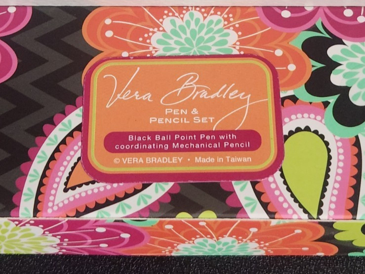 Vera Bradley Pen & Pencil Set Ziggy Zinnia 15566-163 Retired Stationary Gift NWT
