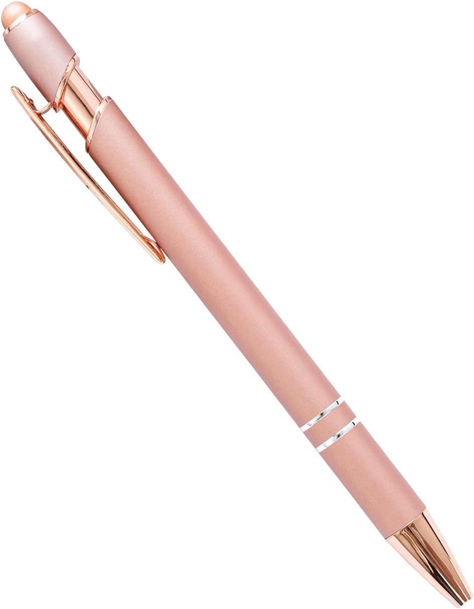 PASISIBICK 12 Pieces Rose Gold Ballpoint Pen with Stylus Tip 2 in 1 Stylish Met