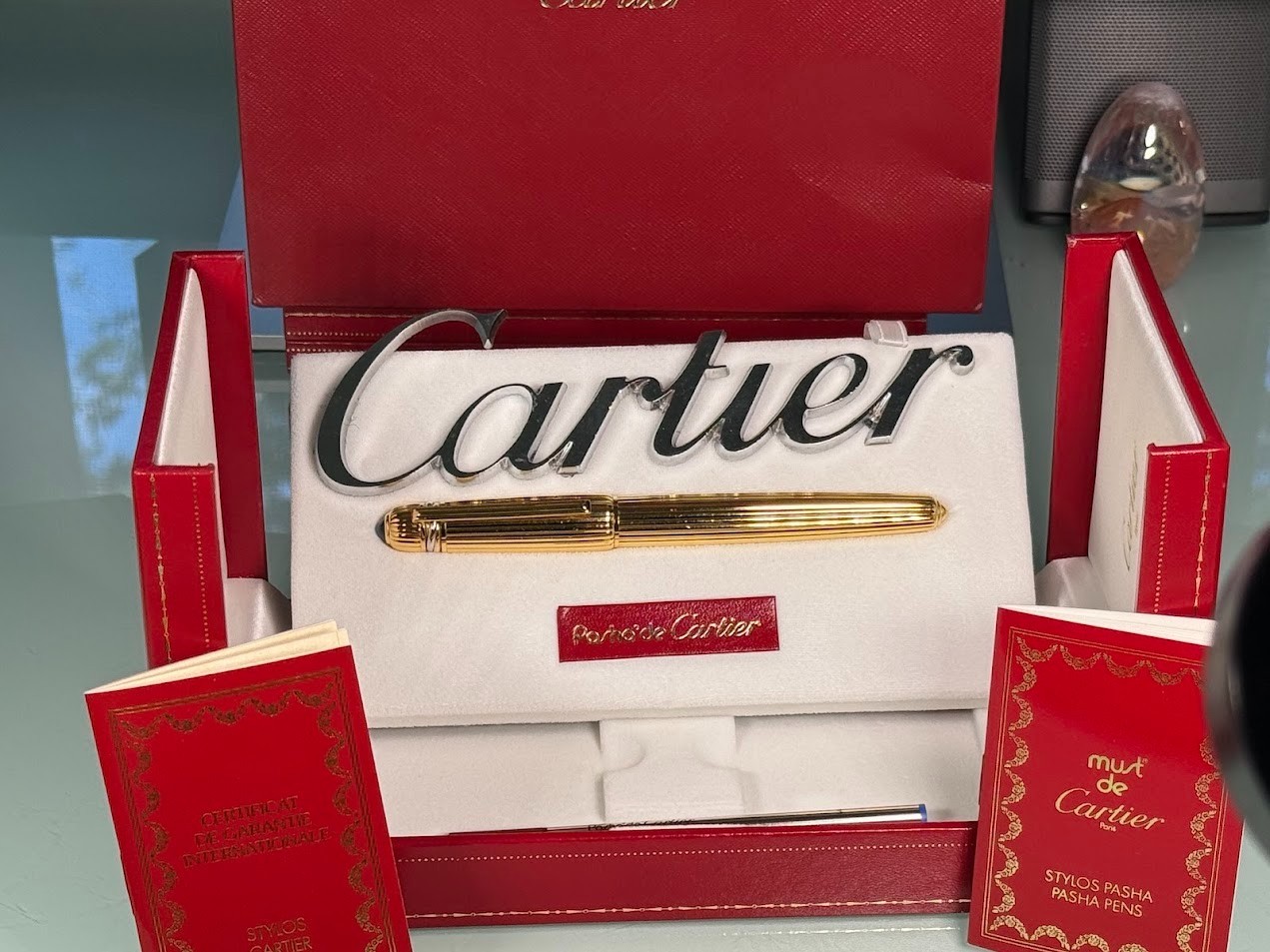 *** Cartier Pasha de Cartier / ball point Gold Pen With Both Box & Refill ***