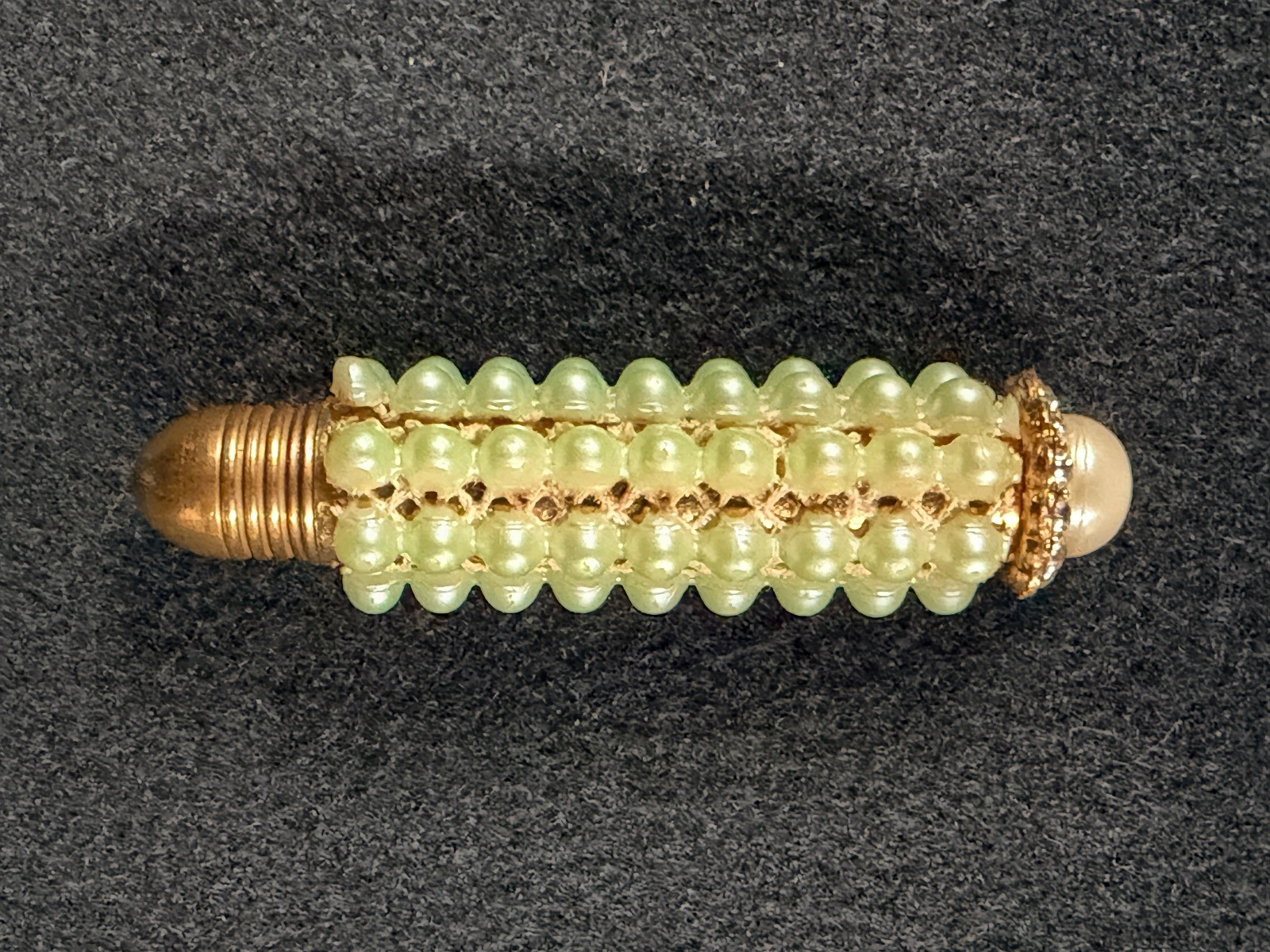 VTG Mini Ballpoint Pen Faux Pearl Rhinestone Orig Queen by Hollywood Case 2.5″
