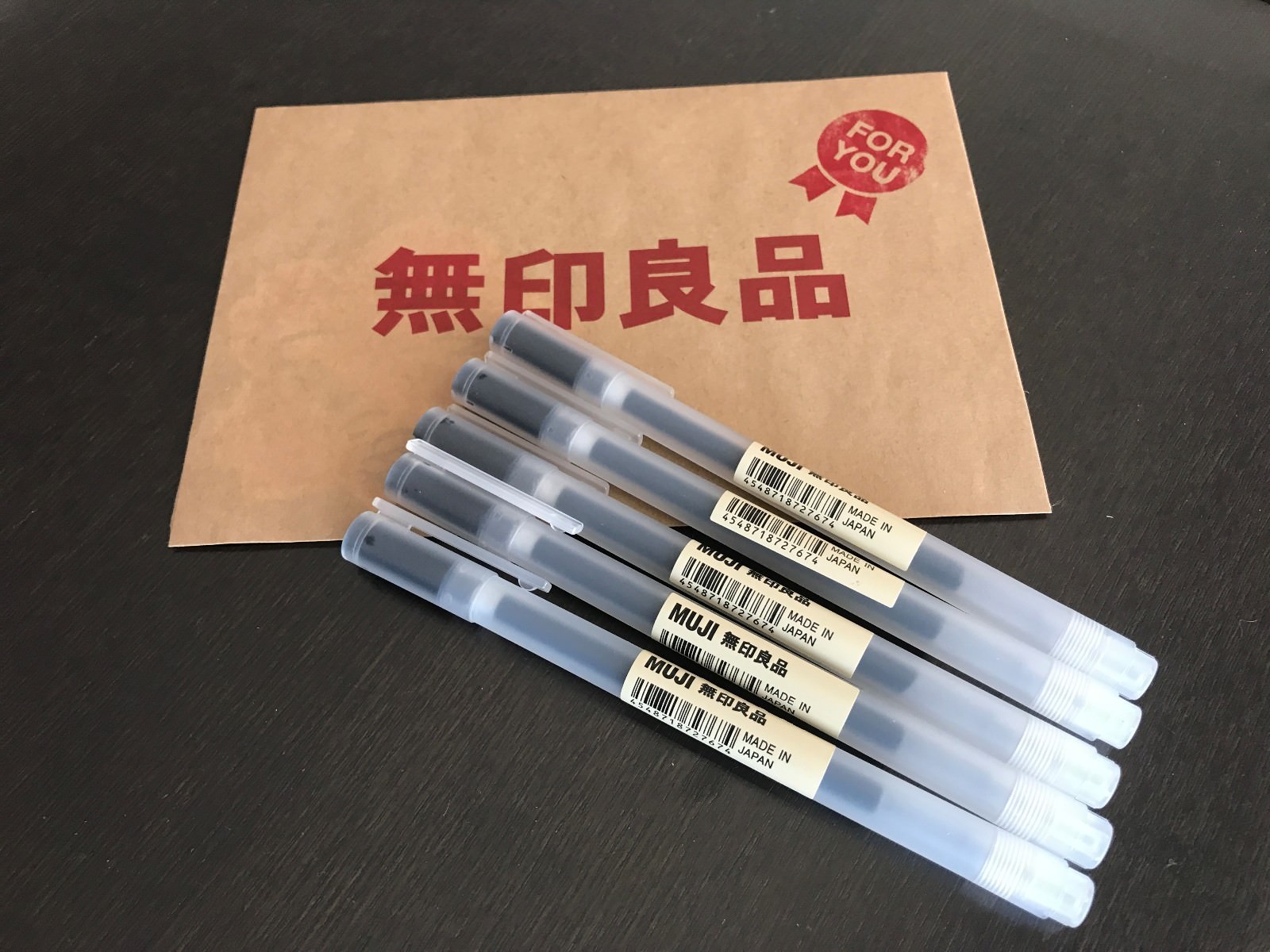 MUJI MoMA Japan 0.38mm Non-Toxic Gel Ink BLACK 5 Pens FASTEST SHIPPING