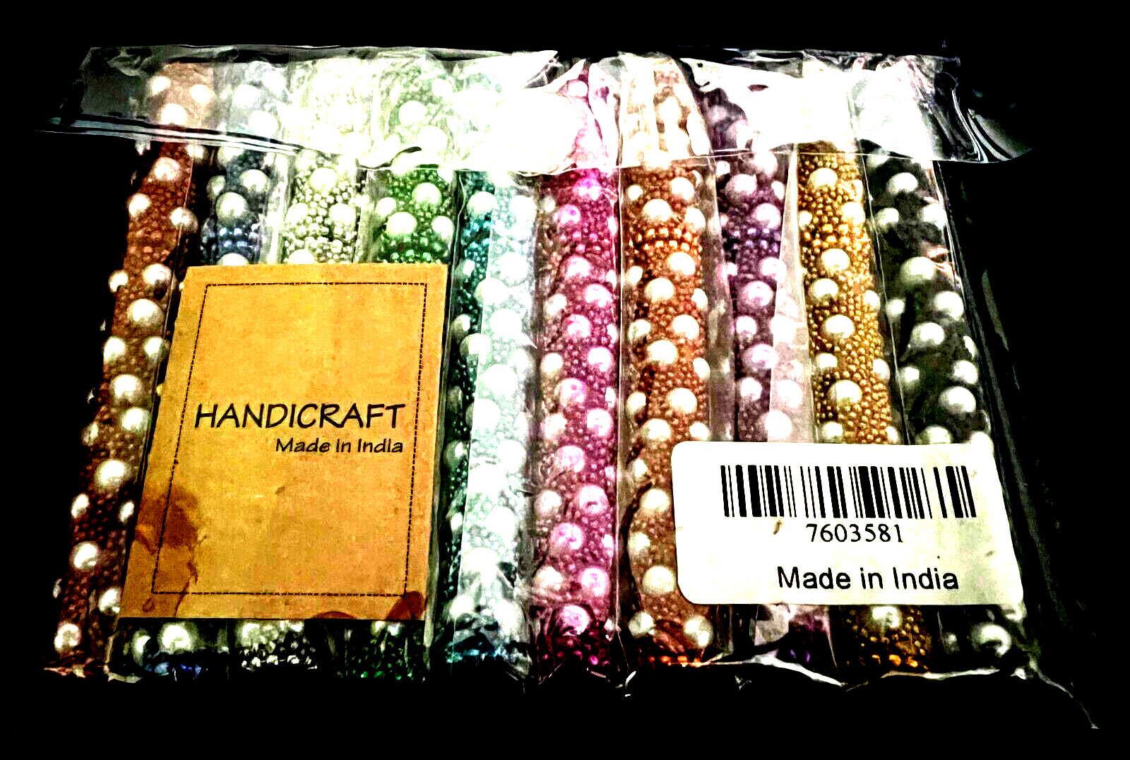 10 piece Pen Set INDIA Pearl and Seed Beads Black Ink Red Blue Green Black PENS