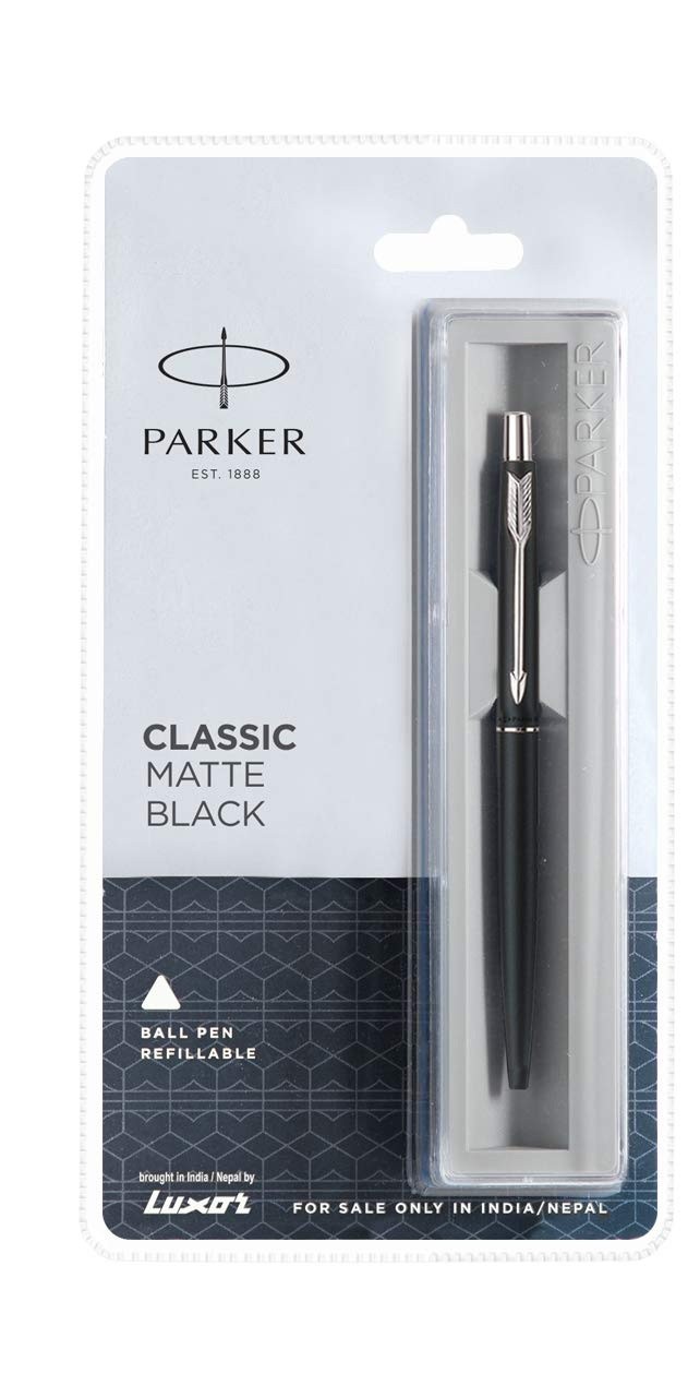 Parker Classic Matte Black| chrome Trim |Ball Pen| Ink Colour – Blue