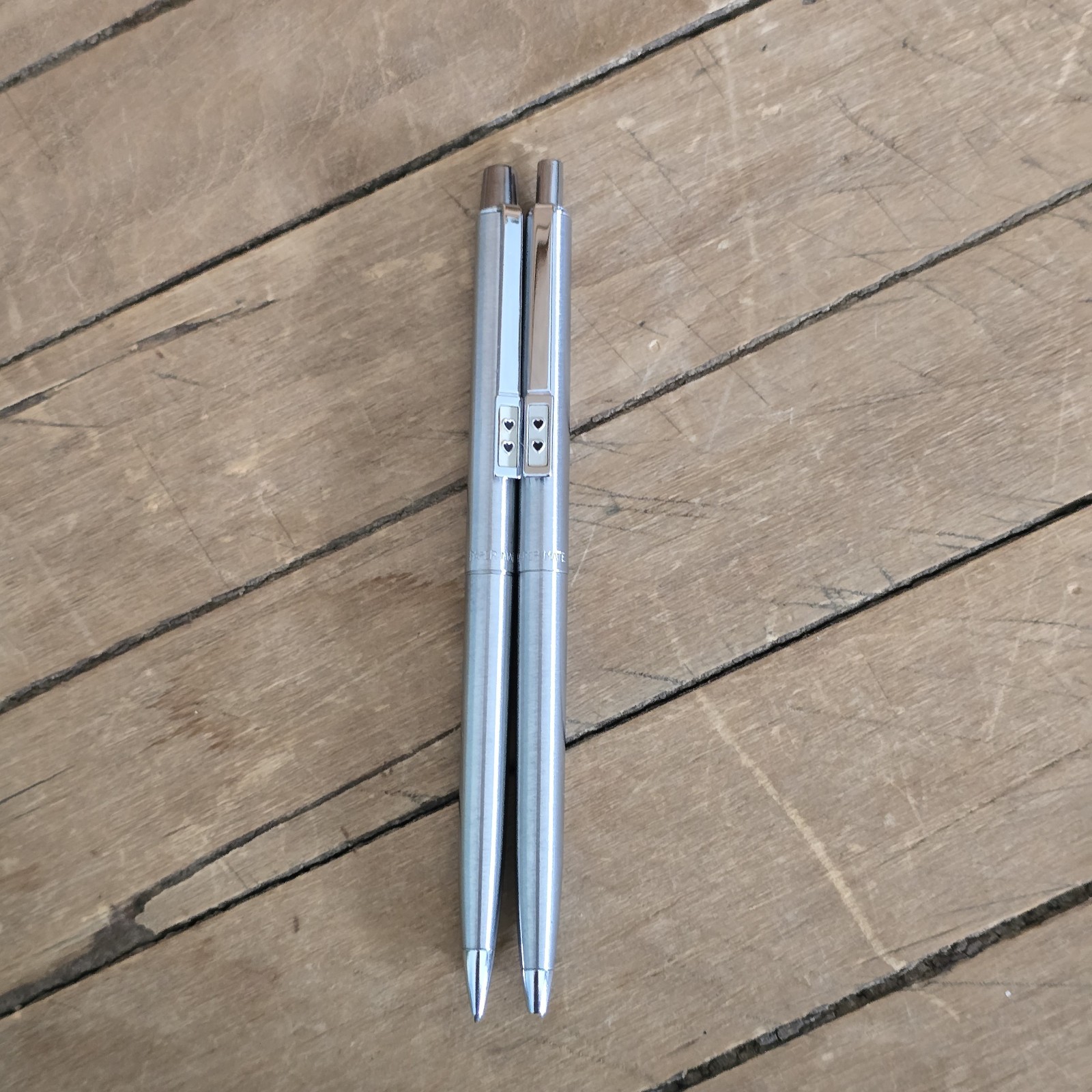 Vintage 1980 Paper Mate Double Heart Chrome Pen & Pencil Set With Case USA