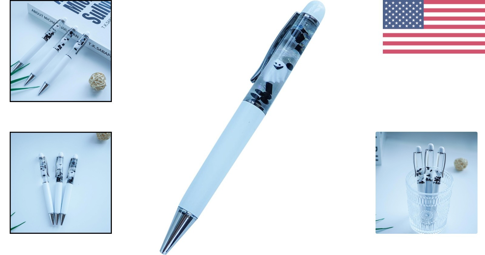 Stylish Ghost White Fun Pen with Floating Stones – Perfect Gift for All Ages