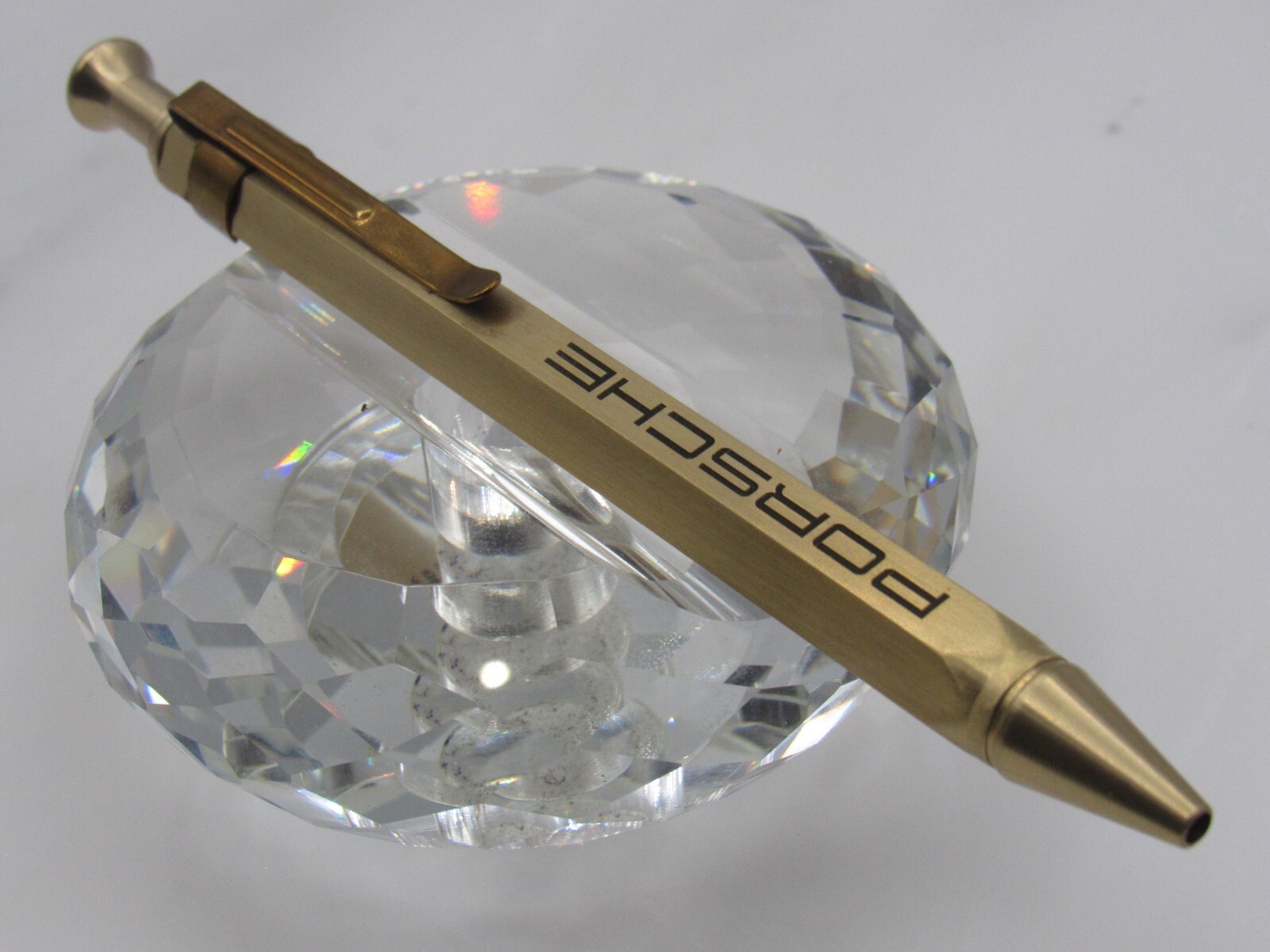 RARE HIGH QUALITY HEAVY SOLID BRASS PORSCHE CLICK BALL POINT PEN W/POCKET CLIP