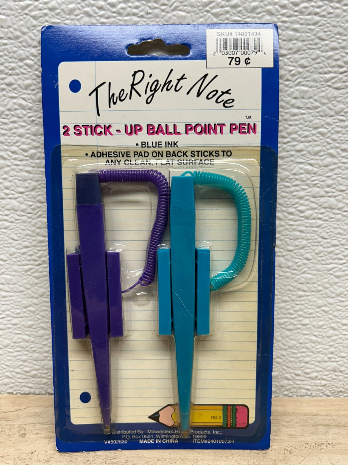 Vintage 2 Stick-Up Ball Point Pen Set Blue Ink Adhesive Pad On Back