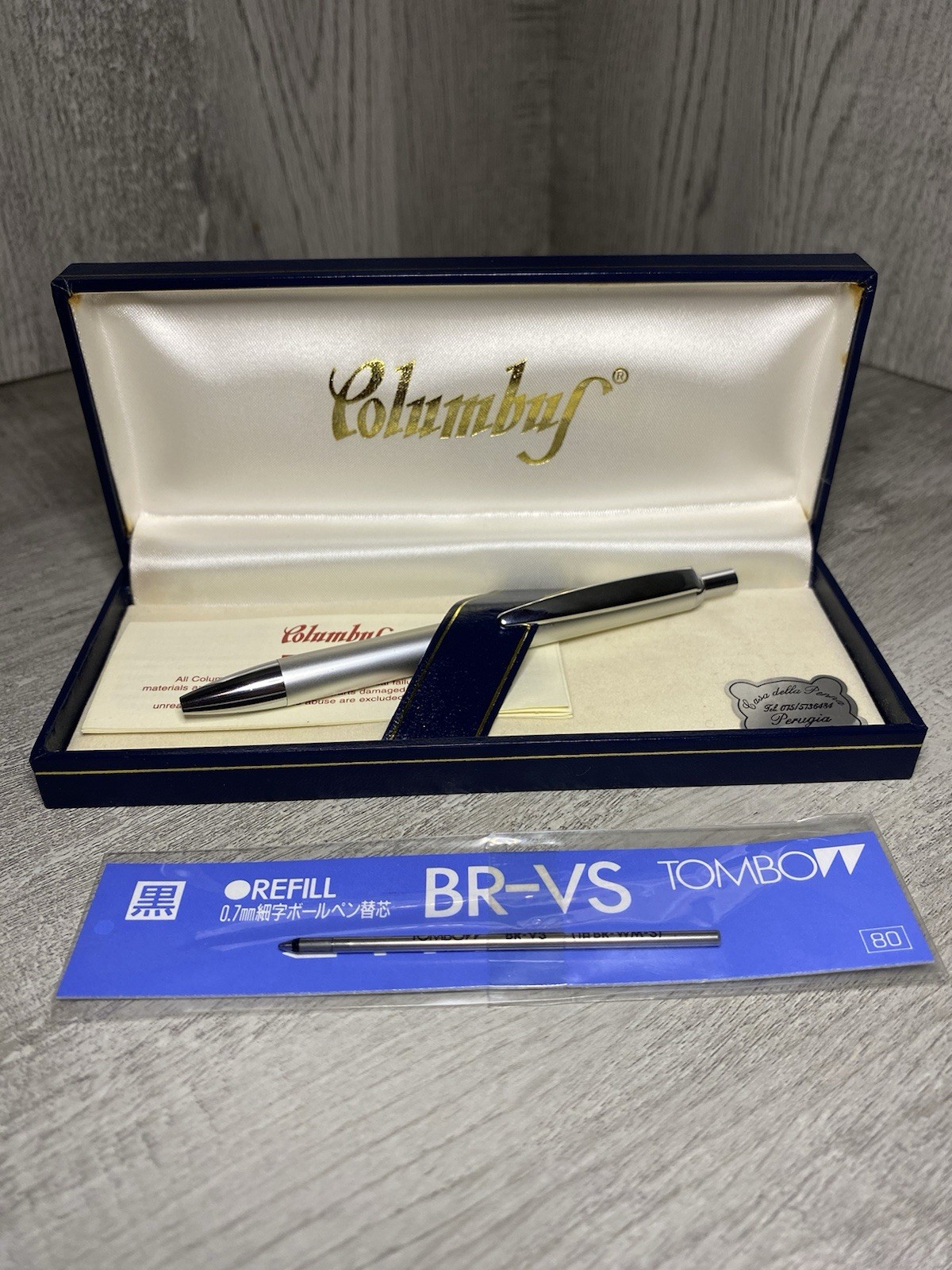 Rare Columbus Ball Point Pen Silver Colored Made In Perugia Italy