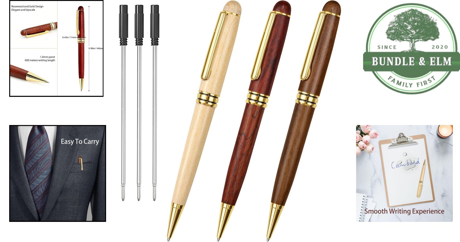 Refillable Wood Pens with Black Ink, Lightweight Design for Comfortable Writing