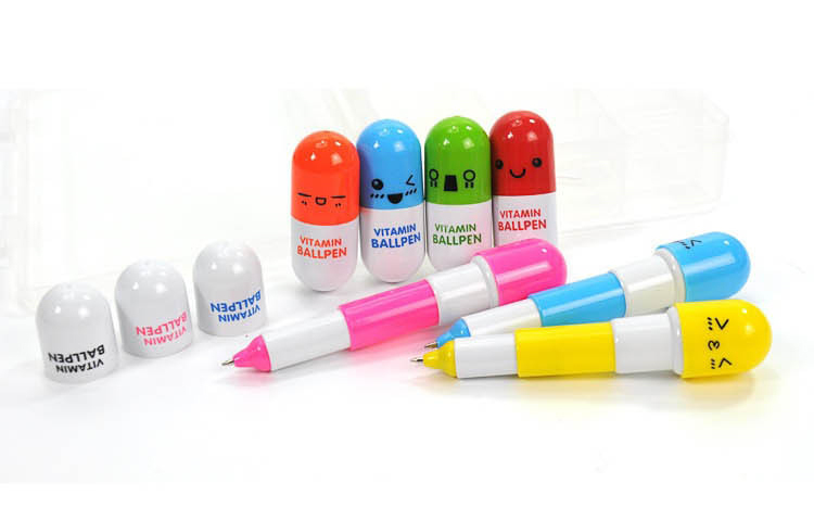 1PC Ballpoint Pen Stationery Gift Cartoon Face Capsule Pill Cute Vitamin Ballpen