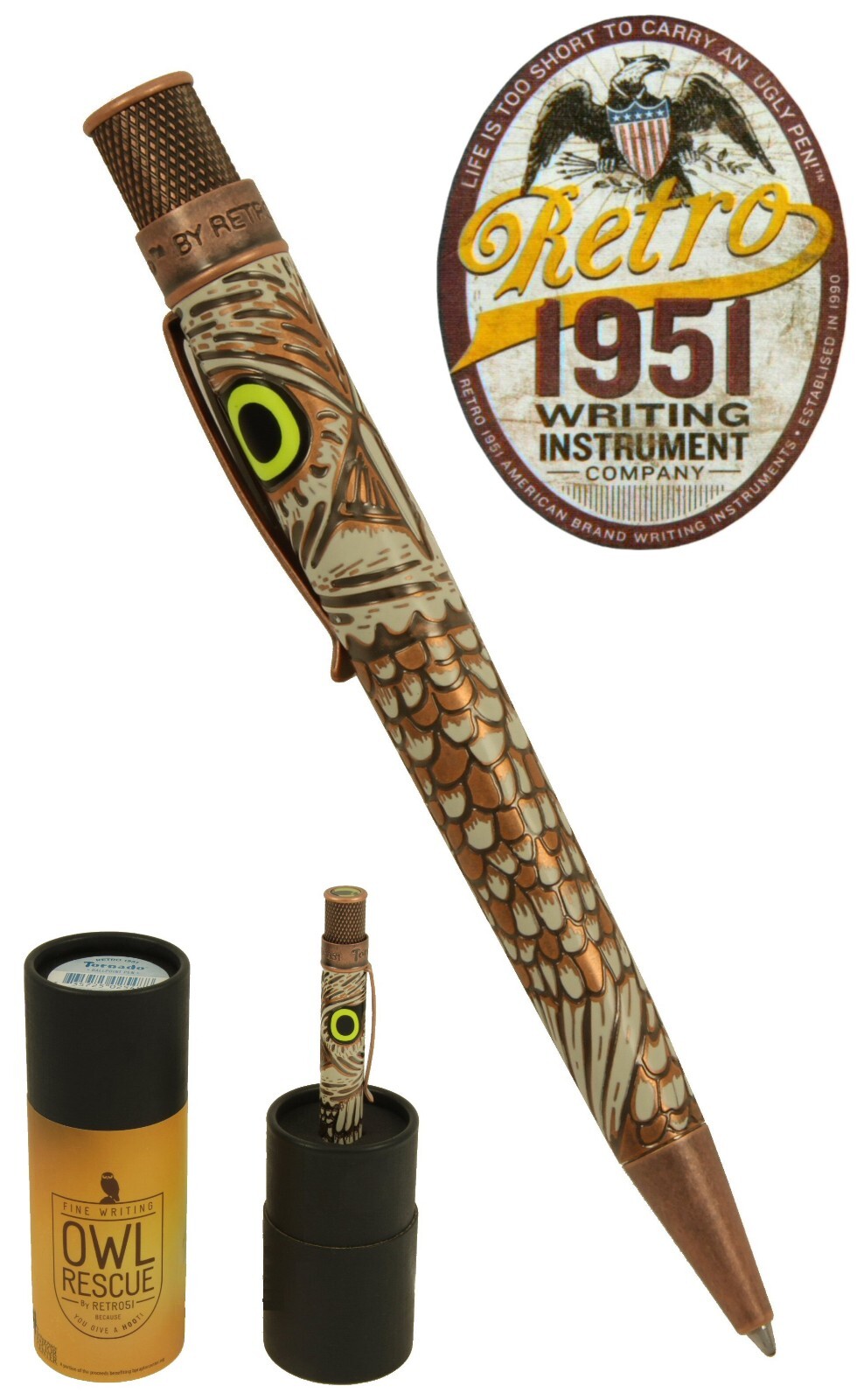 Owl Rescue / Acid Etched Twist Action Ballpoint Pen #VBP-2376 By Retro 51