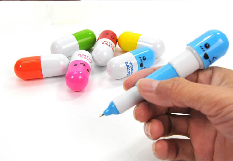 1PC Ballpoint Pen Stationery Gift Cartoon Face Capsule Pill Cute Vitamin Ballpen