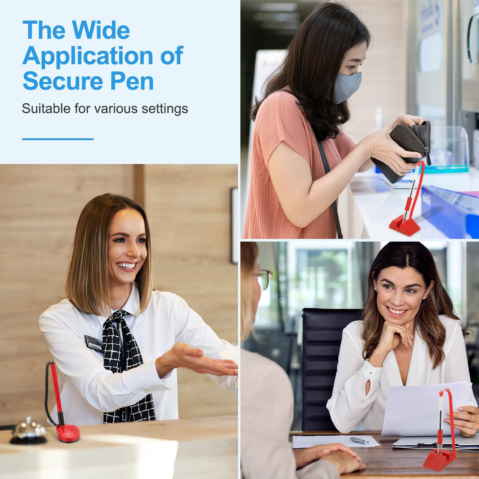 4 Pcs Secure Pen with Adhesive Chain and Security Pen Holder, Reception Count…