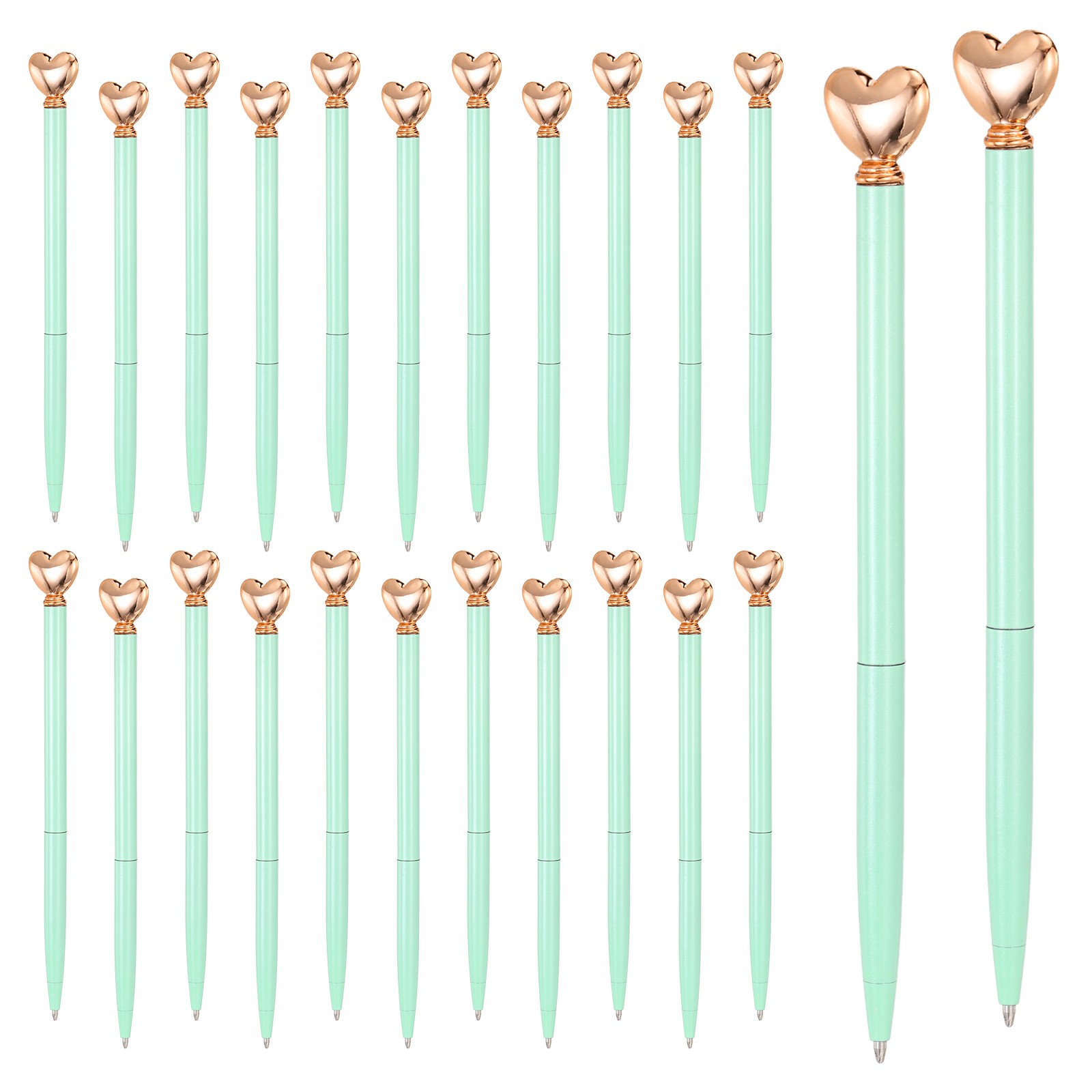Heart Pens 1.0mm Black Ink 24Pcs Metal Cute Pens Ballpoint Candy Green/Rose Gold