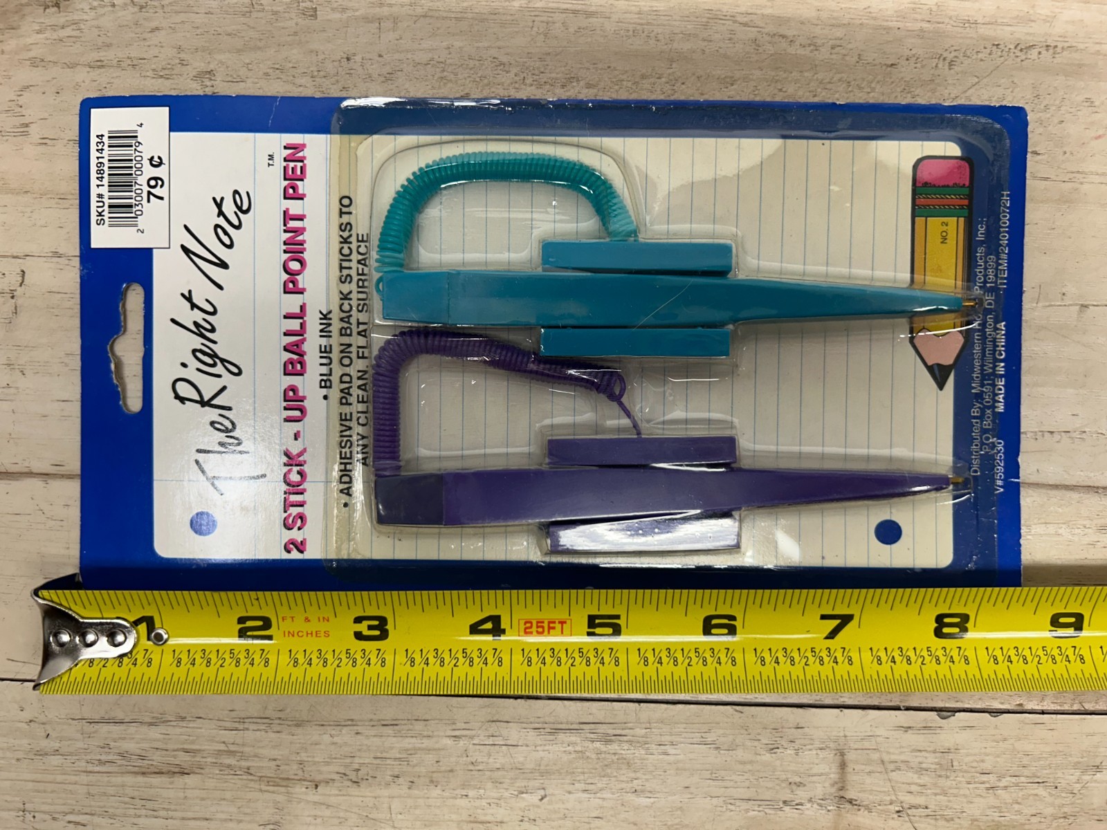 Vintage 2 Stick-Up Ball Point Pen Set Blue Ink Adhesive Pad On Back