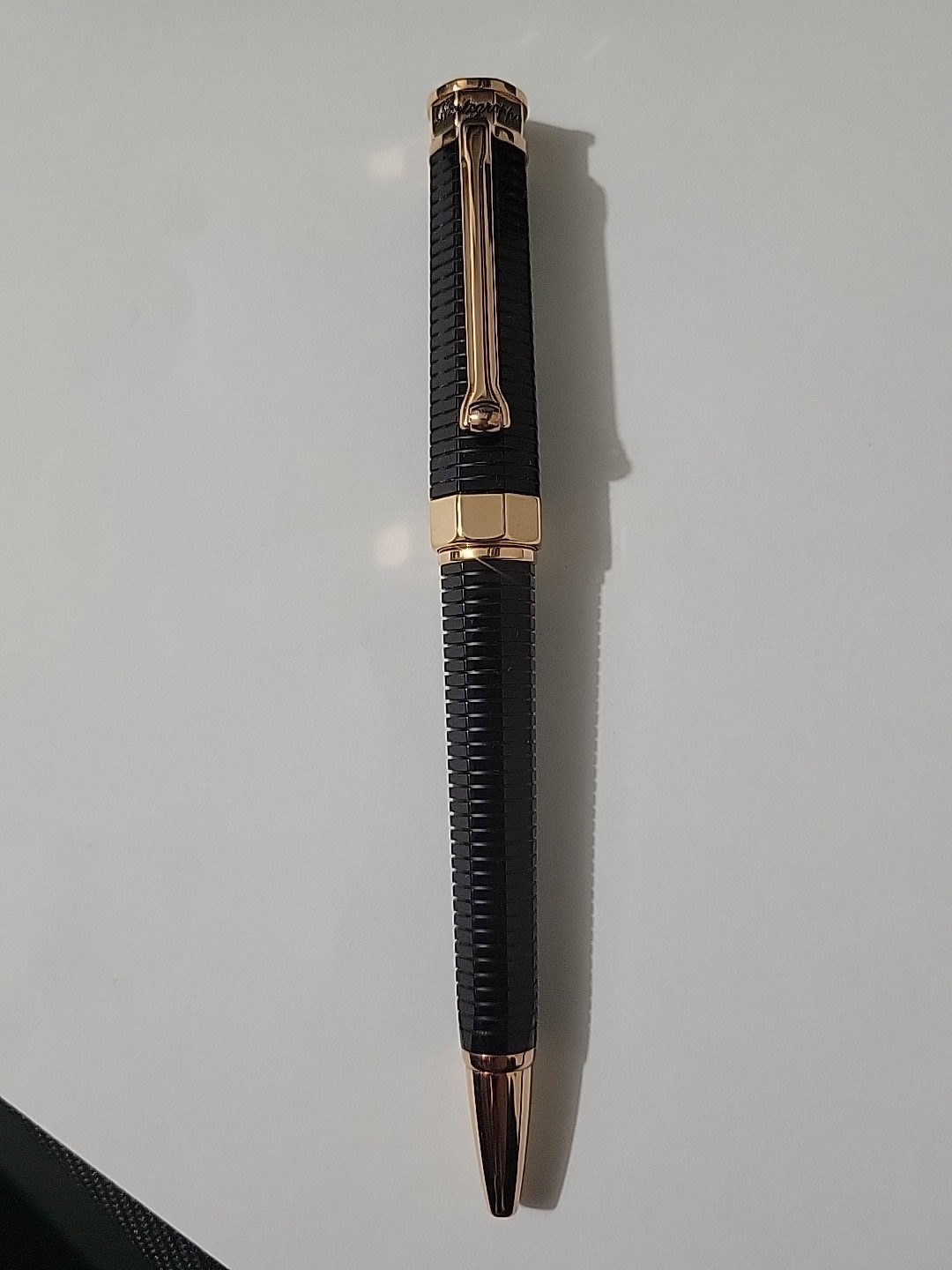 Rare Luxury Montegrappa Black Resin Rollerball Pen Rose Gold Trim w/ Box Italy