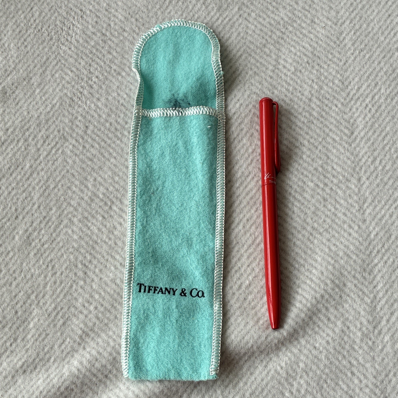 Tiffany & Co. Red Ballpoint Pen with Blue Pouch