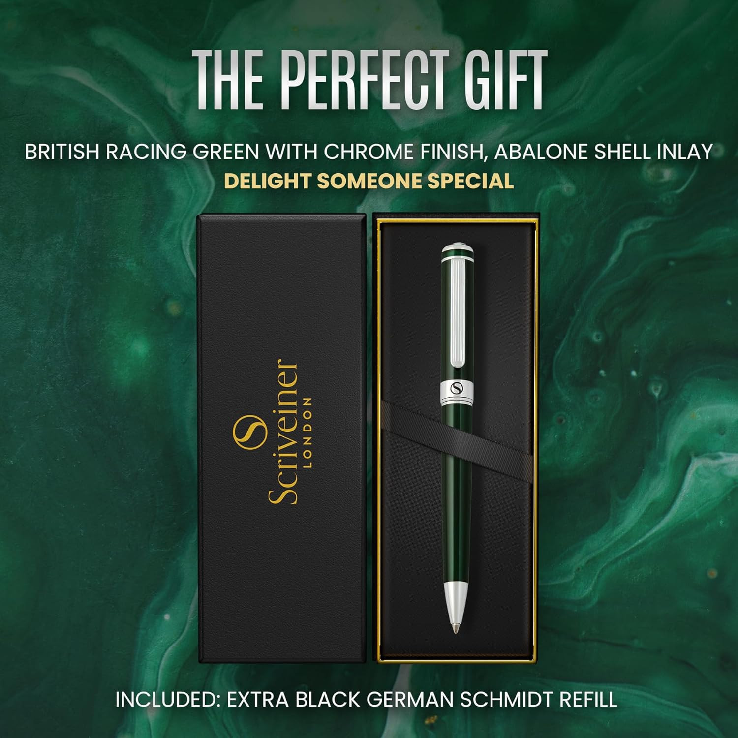 Green Ballpoint Pen – Stunning British Racing Green Luxury Pen, Chrome Finish, S