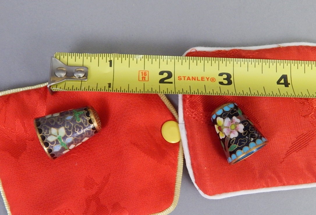 Vintage Chinese Cloisonne Enameled Ink Pen Letter Opener Sewing Thimble Lot