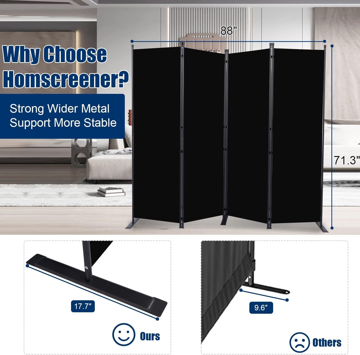 Biombo separador plegable 4 paneles 6FT, divisor de habitación portátil, Nuevo