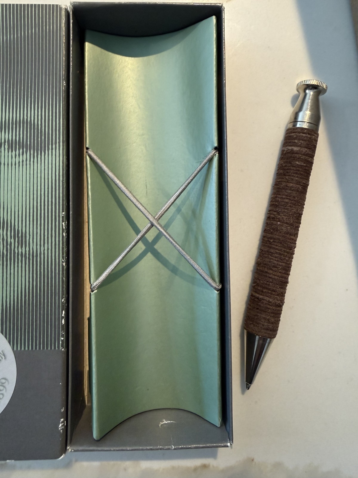 e+m Germany King Cuio Leather Ballpoint Pen Mocca Nickel Plated Gift Box NEW