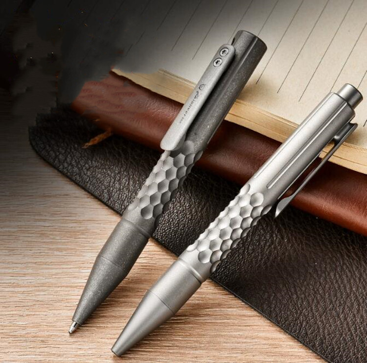 TwoSun TS-Pen09-Stonewash Checkered Tactical Titanium Push Button Mechanism Pen