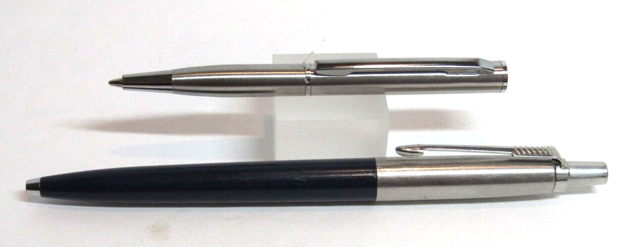 SET OF 2 SUPER MINI BRUSHED CHROME METAL BALLPOINT PEN+2 EXTRA REFILLS