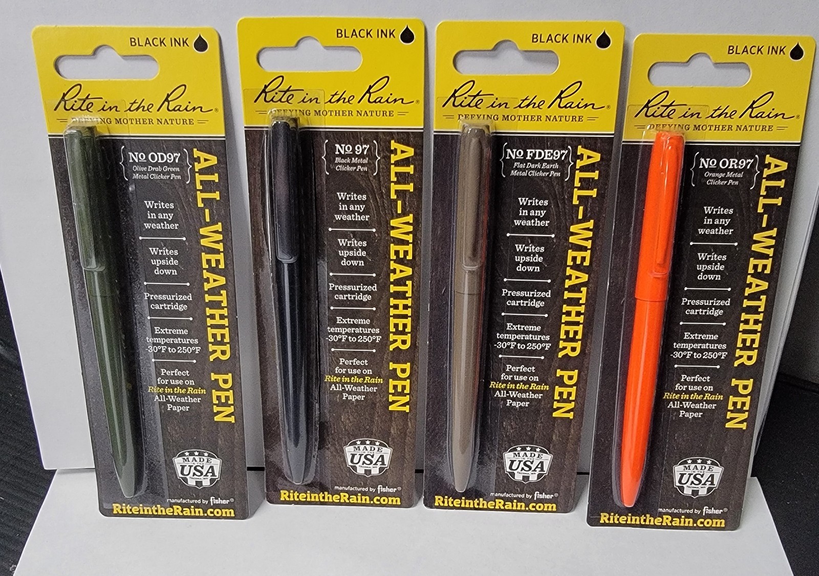 Rite in the Rain Pen Metal Clicker Pen- Black Ink – Black, Orange, FDE, OD Green