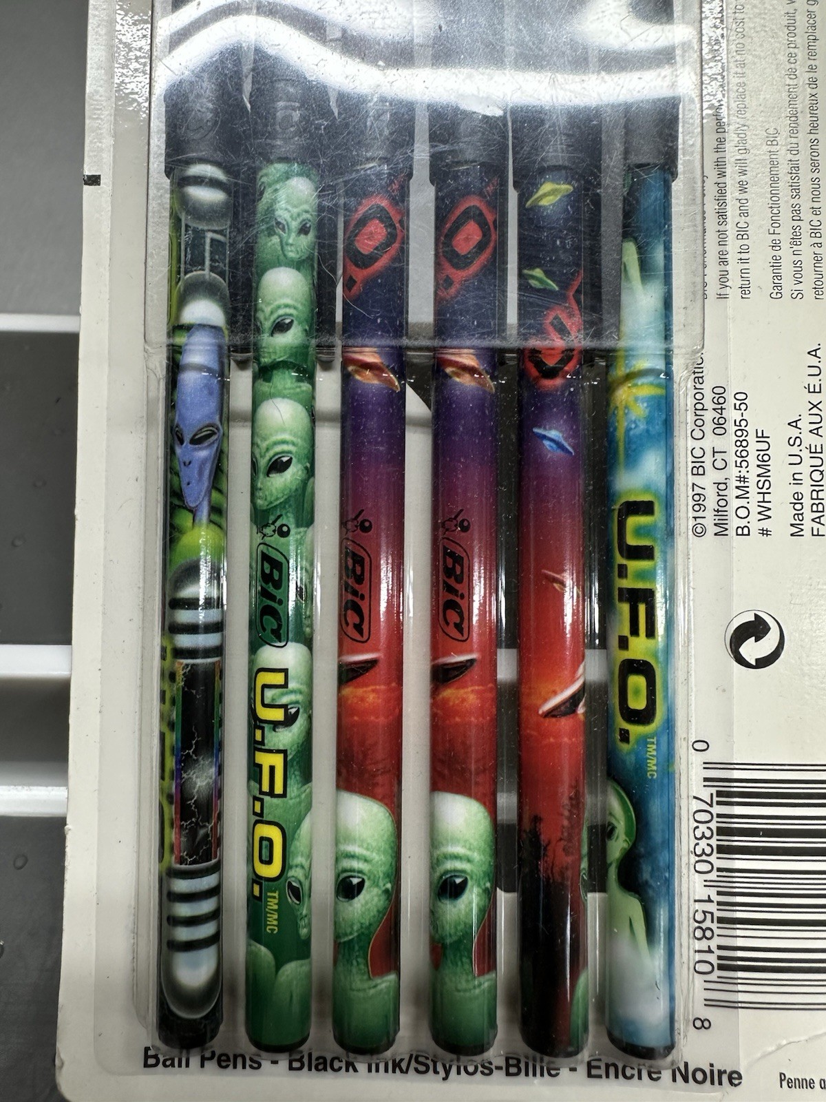 Bic Wavelengths UFO Alien Stick Pens Black Ink Ballpoint 1997 NEW