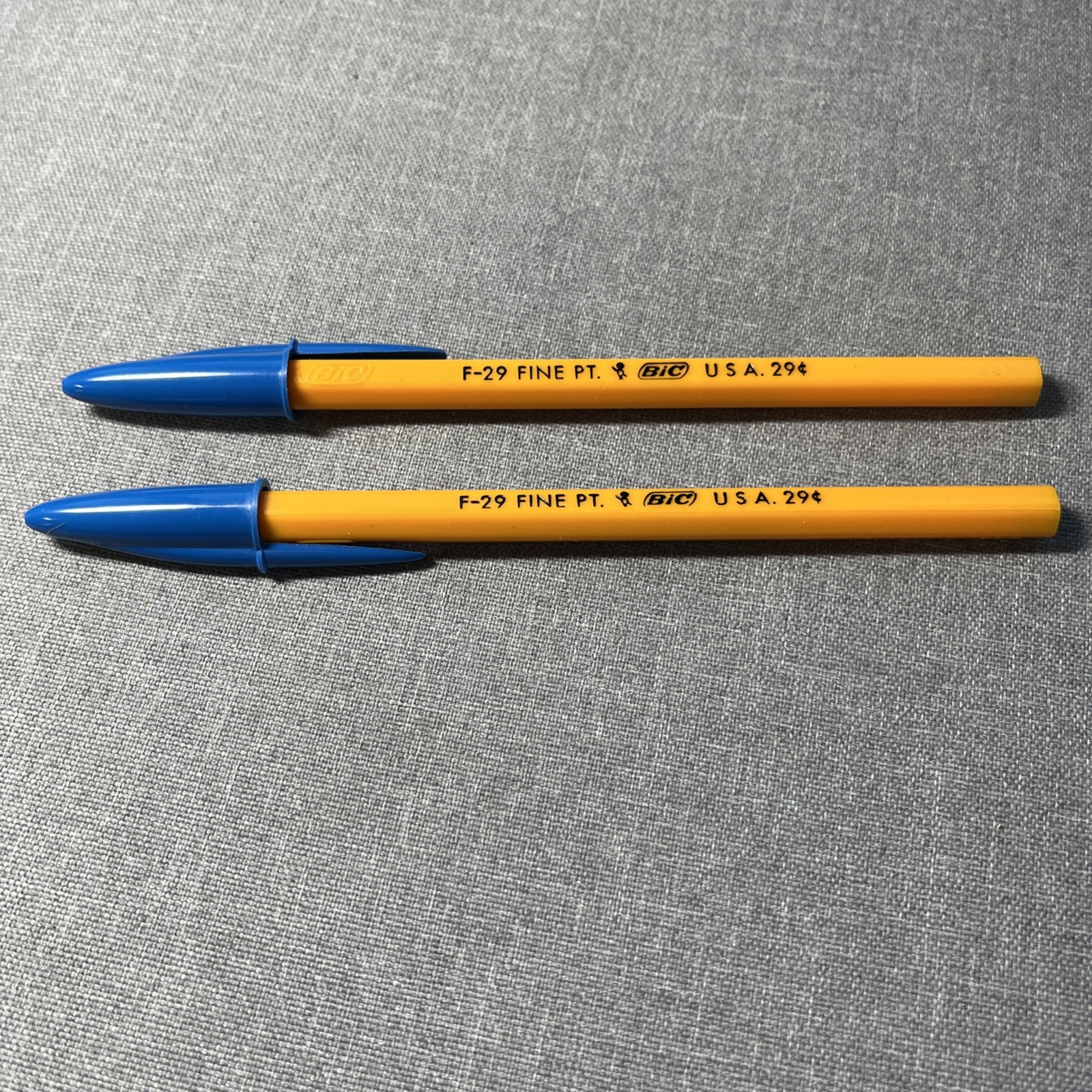 Vintage Bic Pen F-29 fine point BLUE USA 29¢ Set Of 2 Not Tested May Need Ink