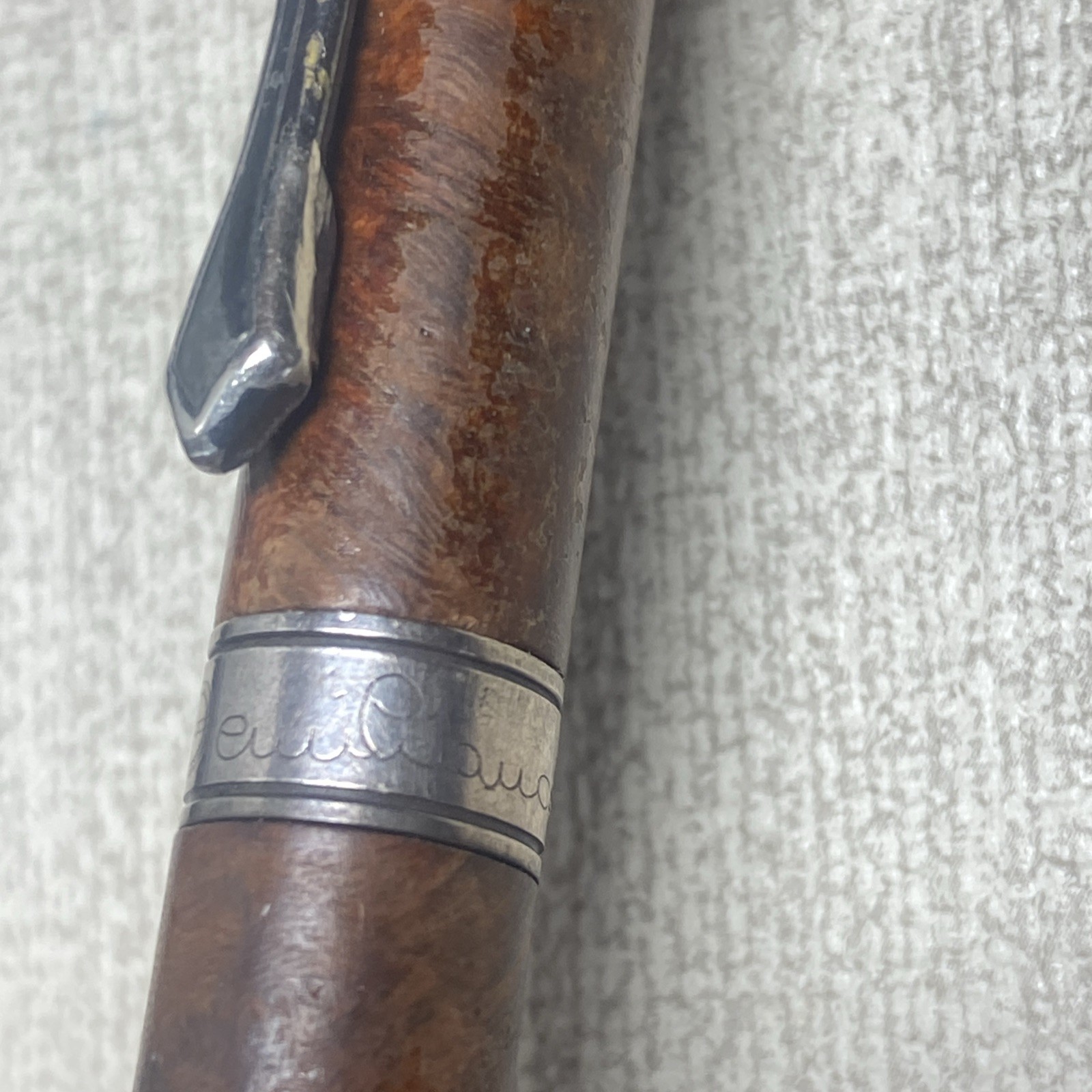 Cesare Emiliano Silver 925 Ballpoint Pen Signed Engraved Briar Wood- Rare Find