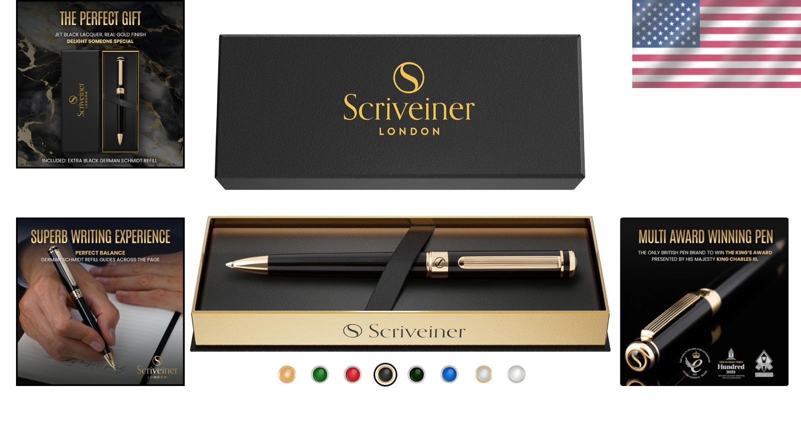 Elegant Black and Gold Ballpoint Pen – Schmidt Refill, Ideal for Executives