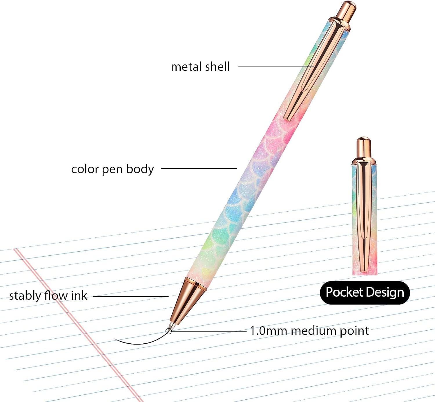 Fancy Rose Gold Ballpoint Pens – Pack of 60 Assorted Colors