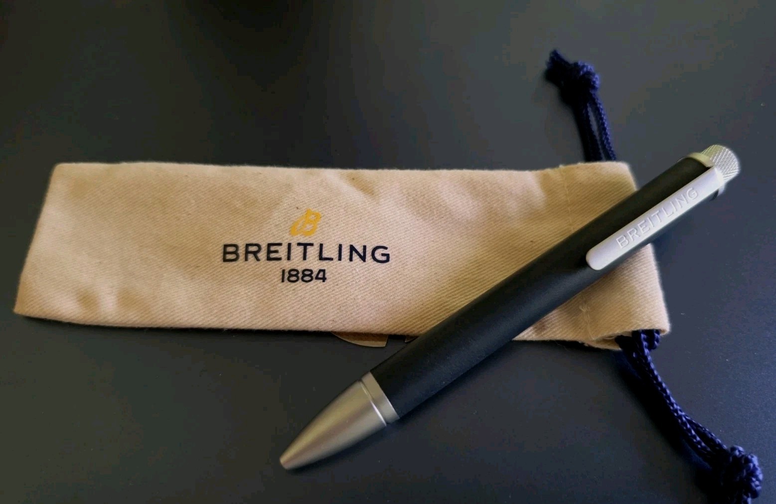 Breitling 1884 Luxury Handstitched Black Leather & Aluminum Ballpoint SWISS