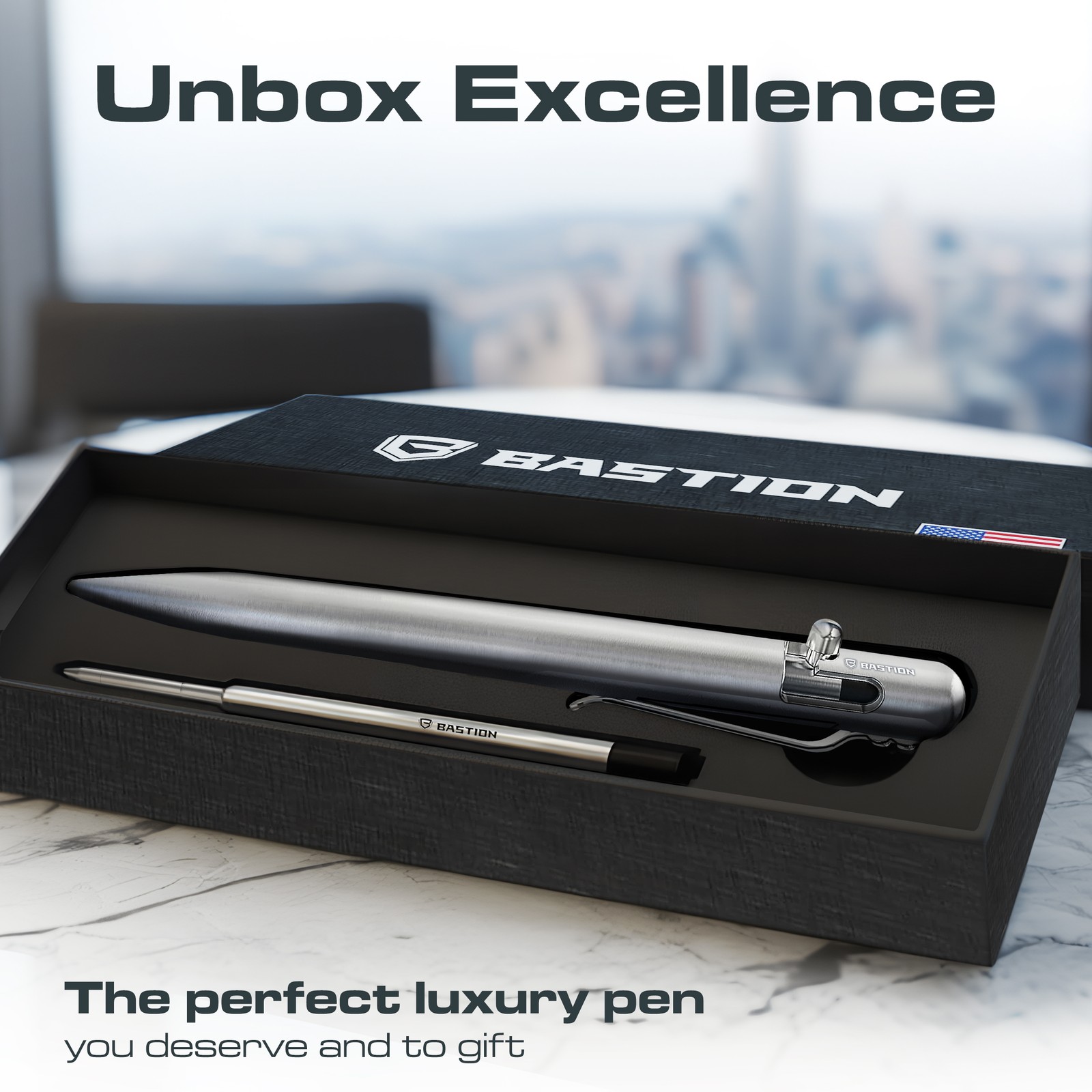 Bastion Bolt Action Pen Stainless, Carbon FIber, Aluminum, Zirconium, Titanium