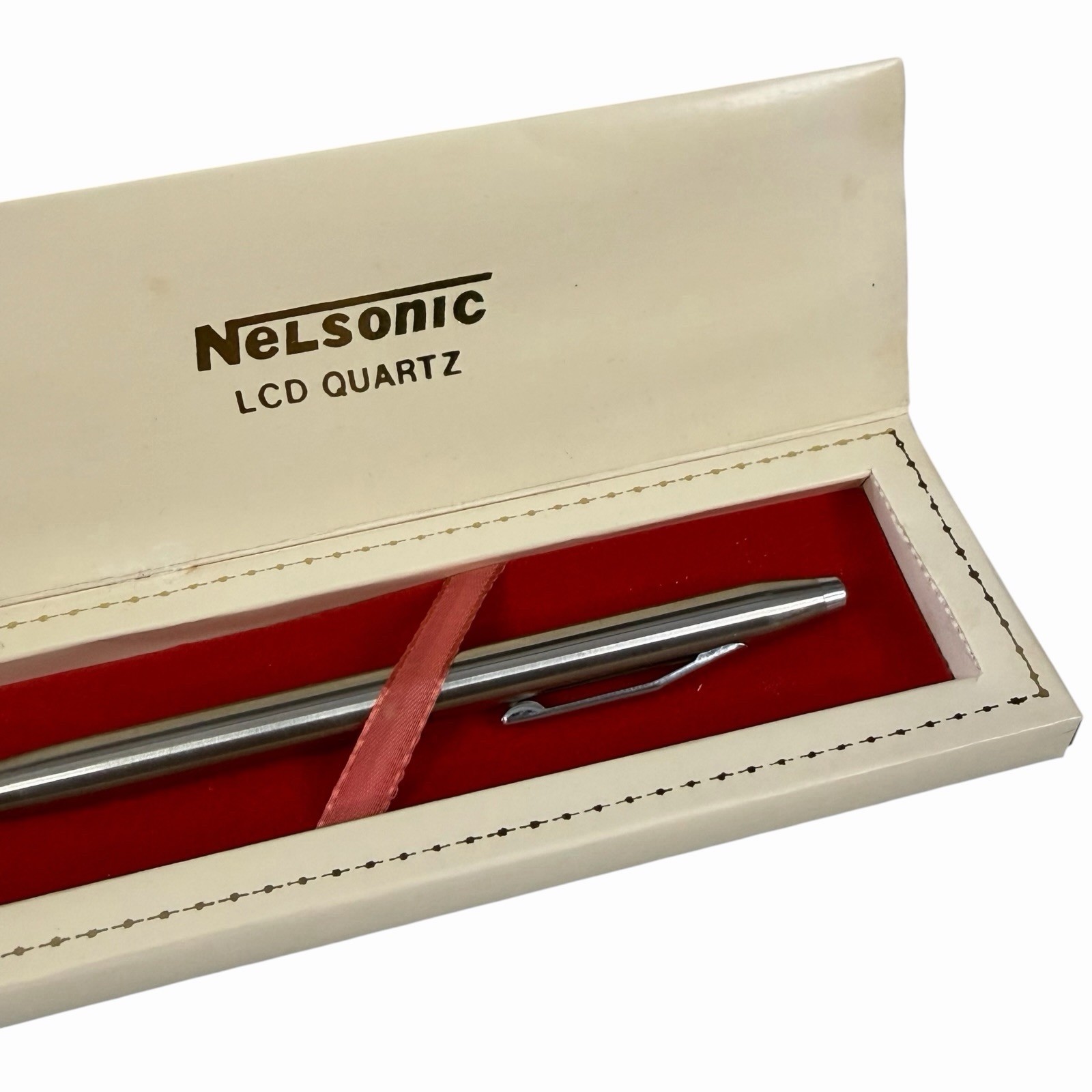 Vintage Nelsonic LCD Quartz Time Pen Digital Clock Pen Hong Kong w/ Box Untested