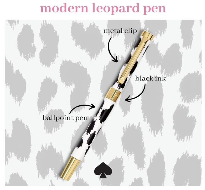 Kate Spade New York Black Ink Ballpoint Pen Modern Leopard