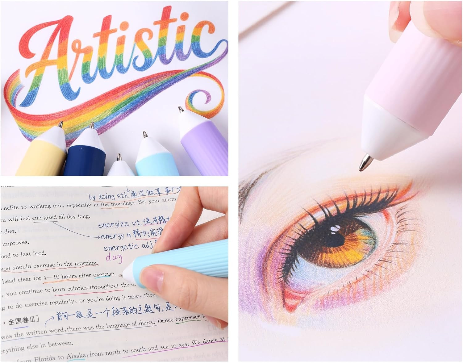 60 Colors Multicolor Pen 6PCS 10-in-1 Multicolor Ballpoint Pen Set 0.8mm Tip R
