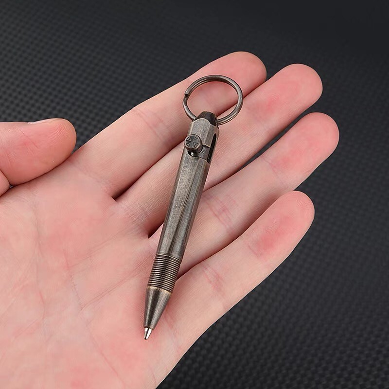 Mini Pocket Keychain Brass Bolt Action Ball Pen Outdoor EDC Tool Gift