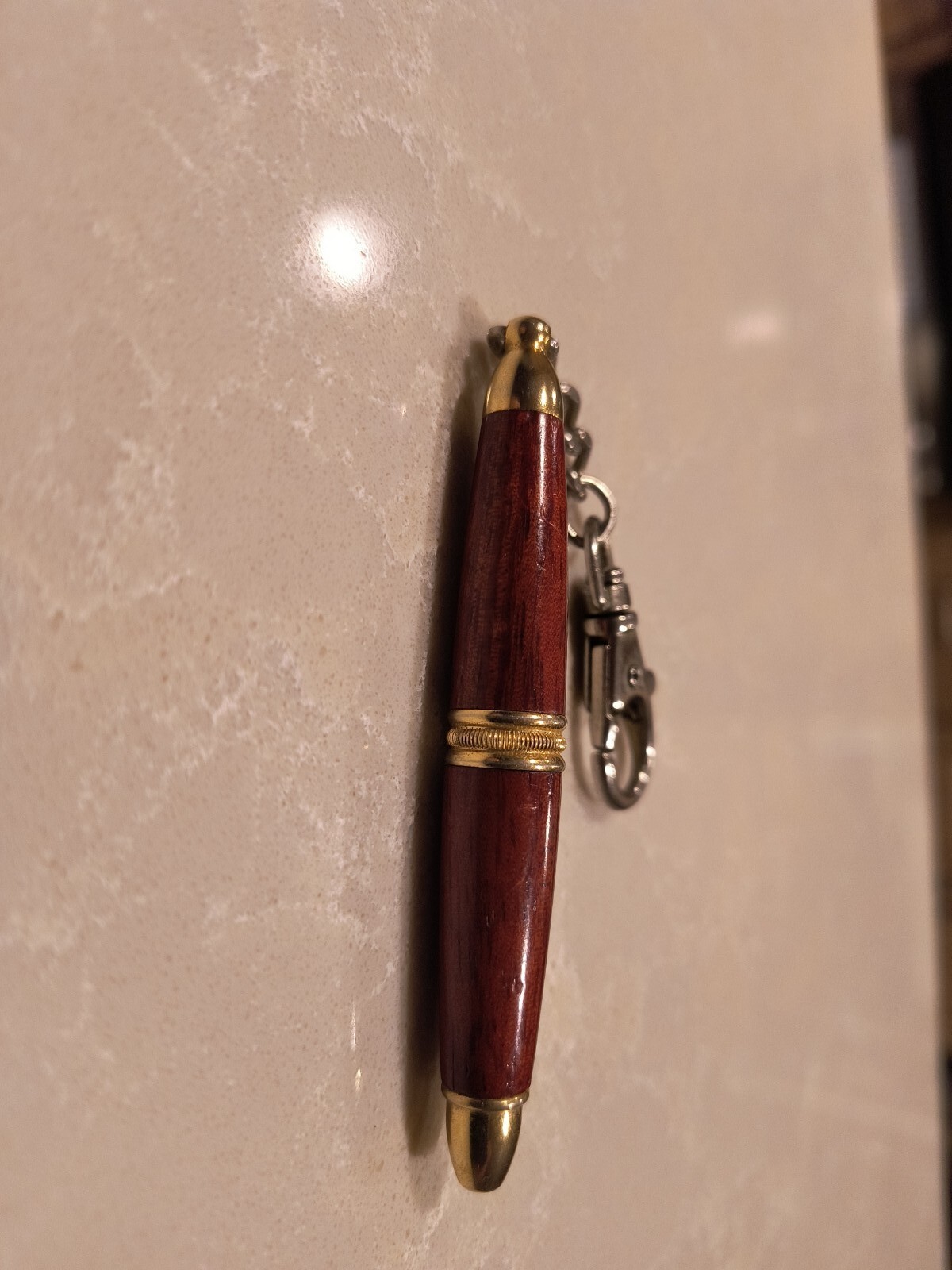 Rose Wood Mini Twist Pen, Pocket-Size With Chain & Clasp, Working Condition.