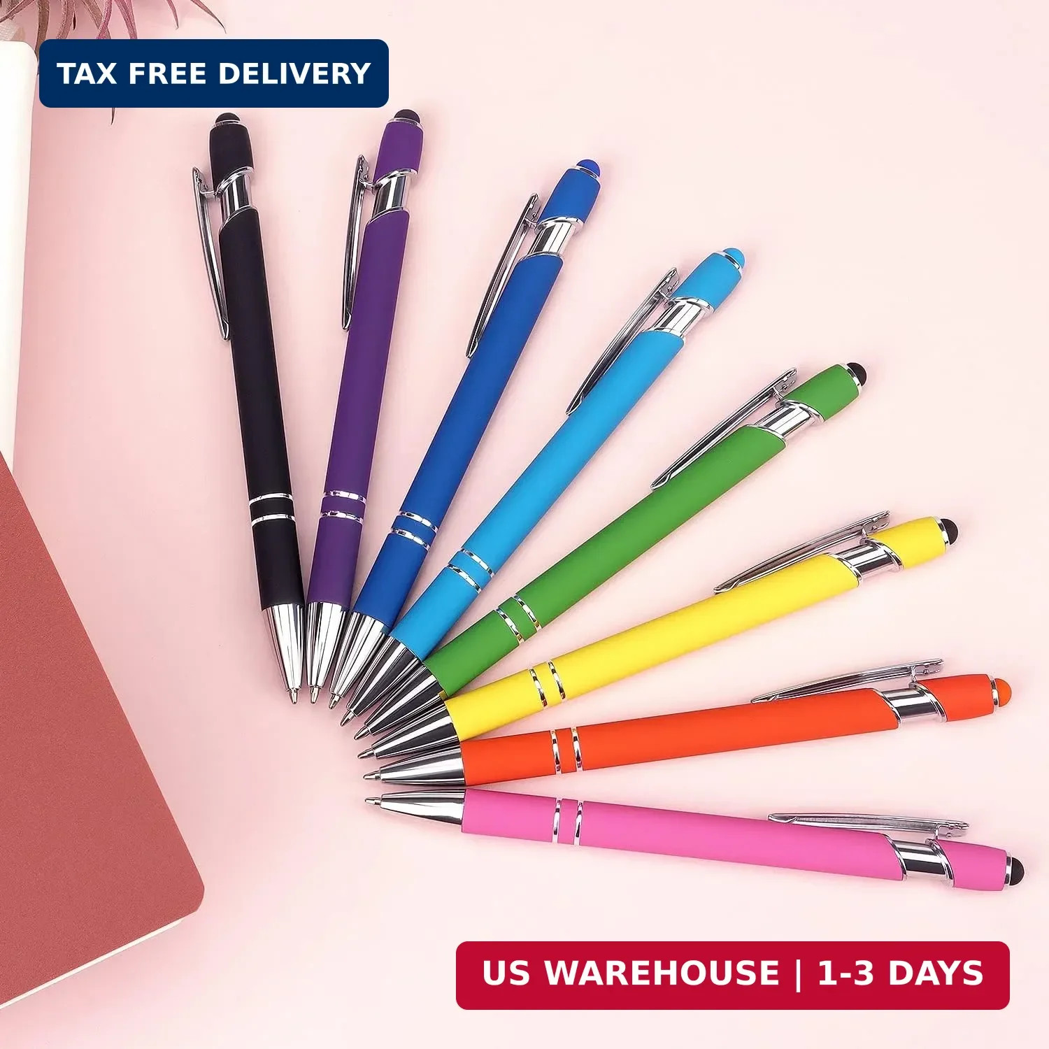 8 Pack Ballpoint Pen 2-in-1 Stylus, 1.0 mm Black Ink | Retractable Ballp