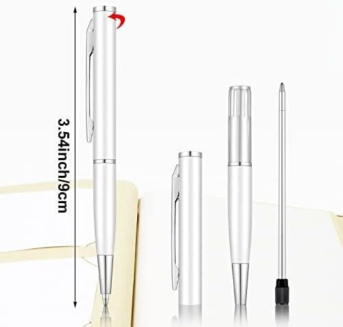 BBTO Mini Metal Ballpoint Pens 10pcs Small Pocket Clip Gel Ink Silver Office Pen