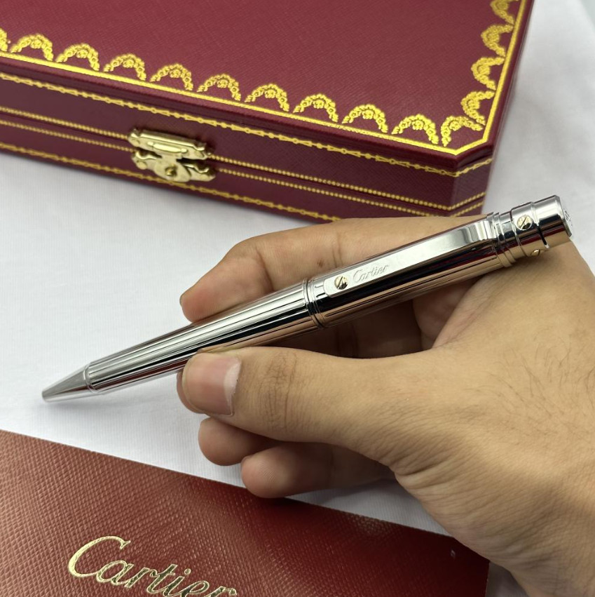Cartier Santos Ballpoint Pen Silver Trim Luxury Gift Full Box New