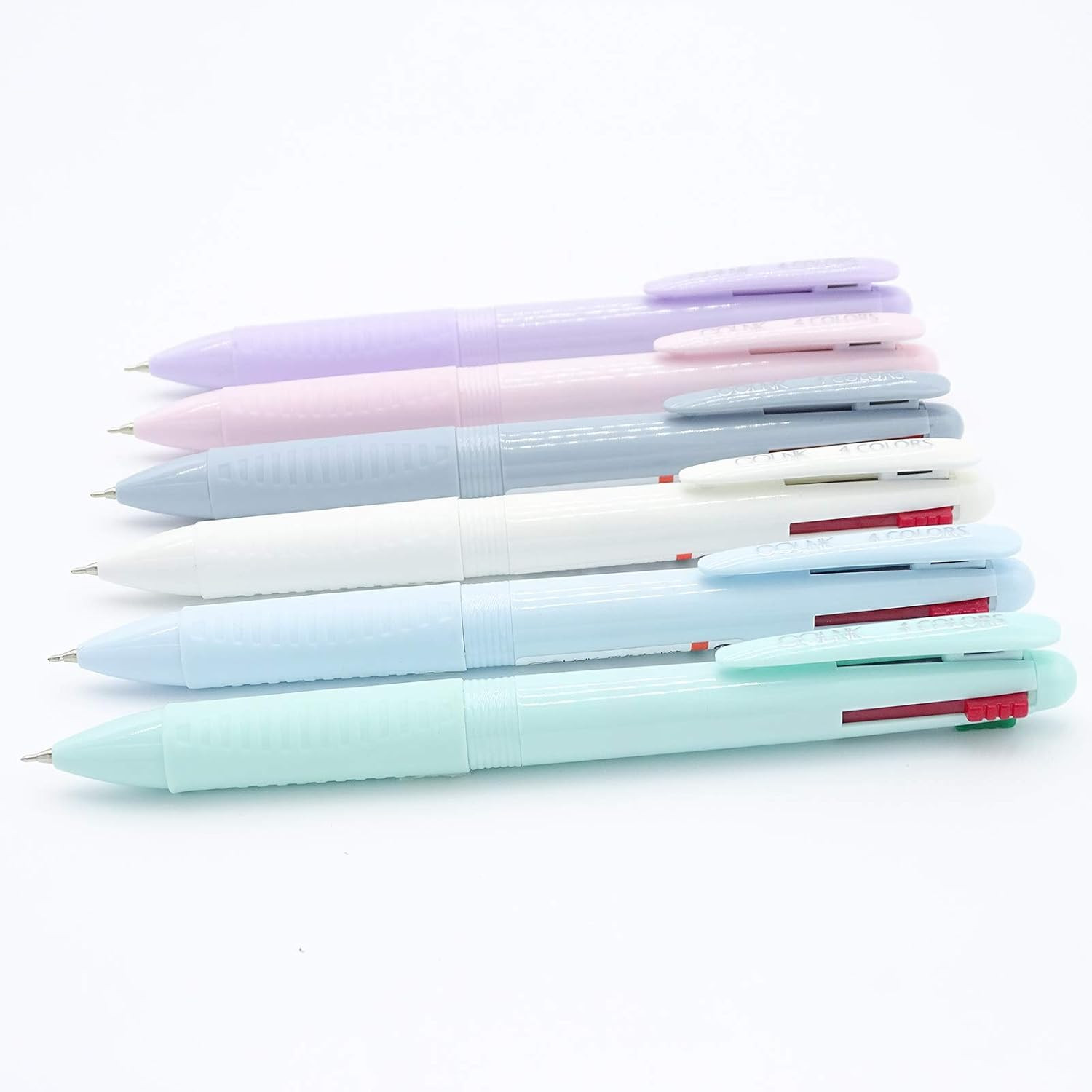 6 Pack 4 In 1 Multicolor Ballpoint Pens 0.5mm Fine Point Red Blue Green Black